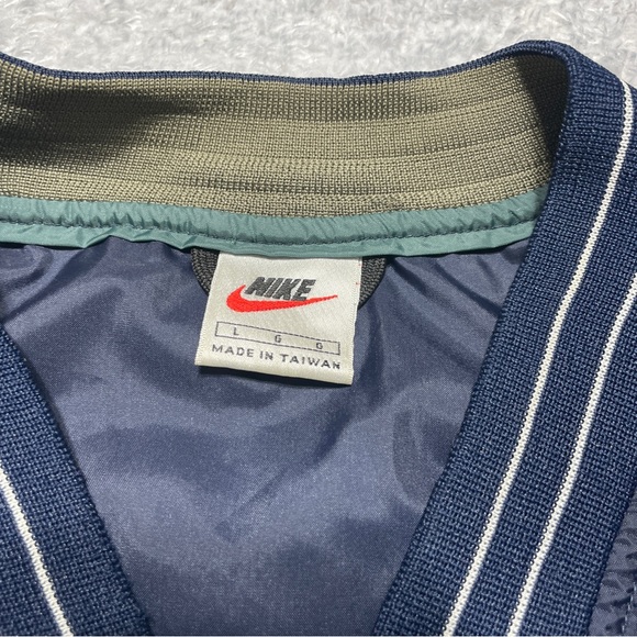 VNTNike Pullover Men Size L Navy Blue Green Vintage V-Neck Windbreaker Swoosh - Picture 3 of 10